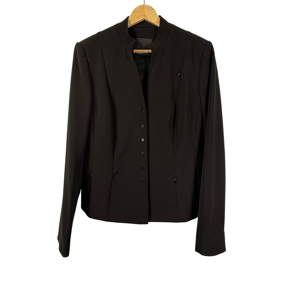 Carlisle Black Mandarin Collar Button‎ Front Blazer Jacket Fitted Women's Size 4